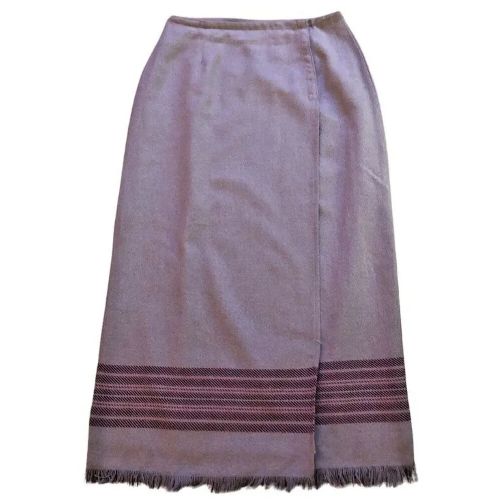 VTG Cherokee Wrap Fringed Blanket Skirt Womens Size 10 Cotton Flannel Lined Boho